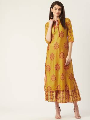 Pinksky Yellow woven crepe ethnic-kurtis 4