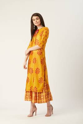 Pinksky Yellow woven crepe ethnic-kurtis 5