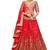 Red embroidered net semi stitched lehenga