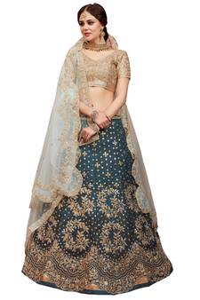 Green Dori & Sequins Embroidered art silk Semi stitched lehenga choli for wedding