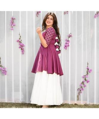 wine embroidered Rayon Kurti With Long Flair Palazzo Set 2