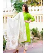 green printed Rayon Kurti With Pant And Dupatta