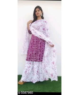 magenta printed Rayon Kurti With Skirt and Dupatta 1