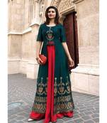 green embroidered Rayon Double Layer Heavy Embroidery Kurti