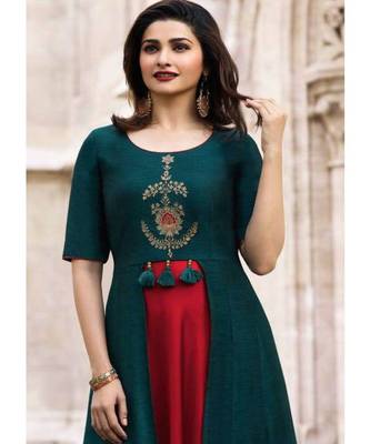 green embroidered Rayon Double Layer Heavy Embroidery Kurti 2
