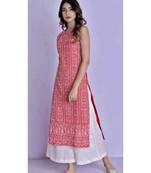 red printed Rayon Kurti with Palazzo