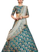 Green embroidered art silk semi stitched lehenga