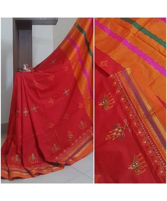 Red ilkal with traditional  kasuti embroidery 1