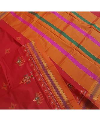 Red ilkal with traditional  kasuti embroidery 2