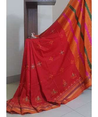 Red ilkal with traditional  kasuti embroidery 3