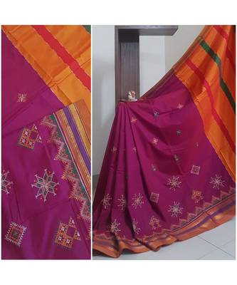 Purple ilkal with traditional kasuti embroidery 1