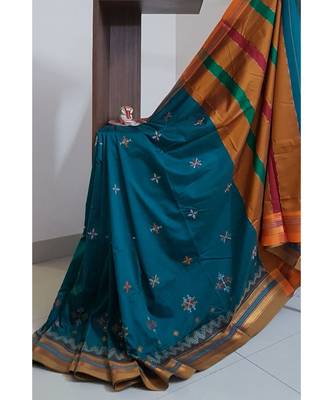 Teal ilkal with traditional kasuti embroidery 2