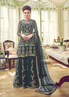 Light-teal embroidered net salwar 1