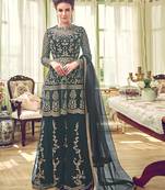 Light-teal embroidered net salwar