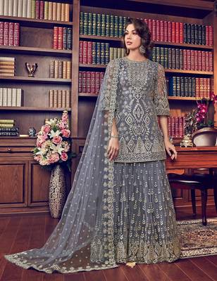Grey embroidered net salwar 1