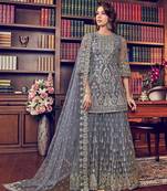 Grey embroidered net salwar