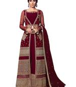 Dark-red embroidered net salwar