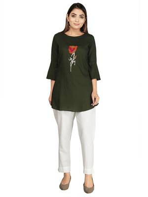 Dark-green embroidered rayon embroidered-kurtis 1