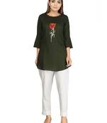 Dark-green embroidered rayon embroidered-kurtis
