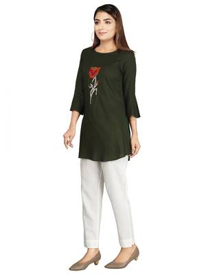Dark-green embroidered rayon embroidered-kurtis 2