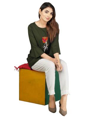 Dark-green embroidered rayon embroidered-kurtis 4