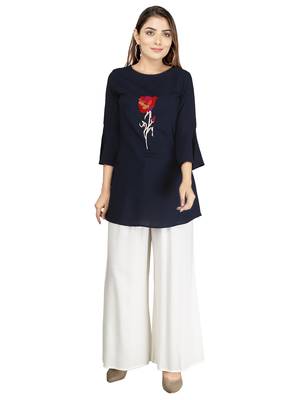 Navy-blue embroidered rayon embroidered-kurtis 1