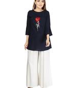 Navy-blue embroidered rayon embroidered-kurtis