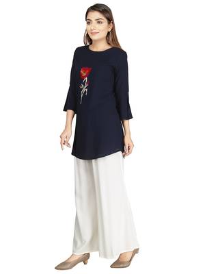 Navy-blue embroidered rayon embroidered-kurtis 2