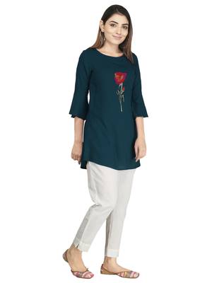 Blue embroidered rayon embroidered-kurtis 1