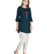 Blue embroidered rayon embroidered-kurtis