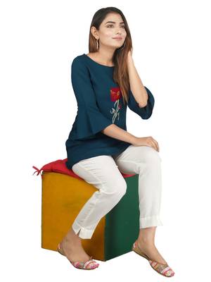 Blue embroidered rayon embroidered-kurtis 5
