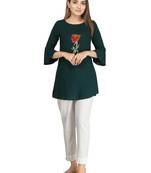 Teal embroidered rayon embroidered-kurtis