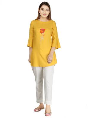 Yellow embroidered rayon embroidered-kurtis 1