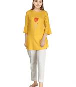 Yellow embroidered rayon embroidered-kurtis