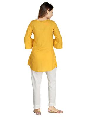 Yellow embroidered rayon embroidered-kurtis 4