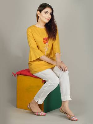 Yellow embroidered rayon embroidered-kurtis 5