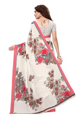 Kimisha Women's Off White Georgette Floral Printed Saree 2