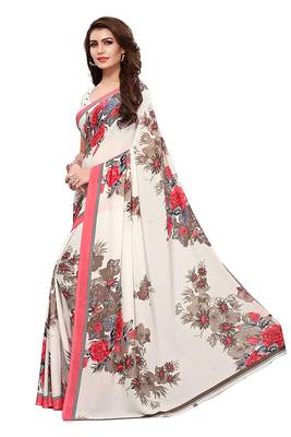 Kimisha Women's Off White Georgette Floral Printed Saree 3