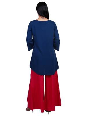 Blue embroidered rayon short-kurtis 4