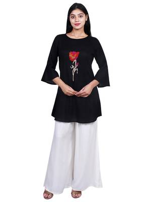 Black embroidered rayon short-kurtis 1