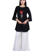 Black embroidered rayon short-kurtis