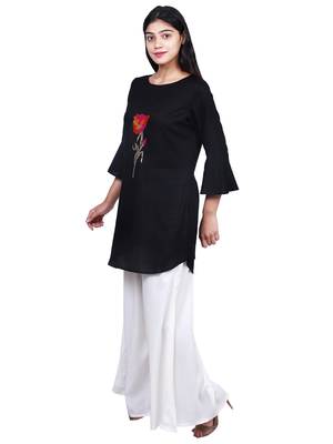 Black embroidered rayon short-kurtis 3