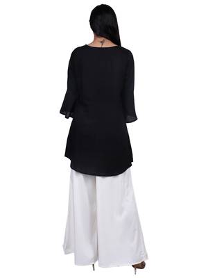 Black embroidered rayon short-kurtis 4