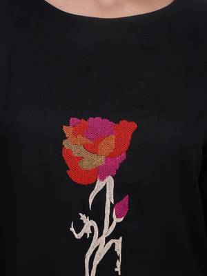 Black embroidered rayon short-kurtis 5