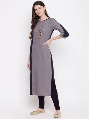 Grey embroidered rayon kurtis 6