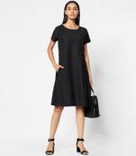 Black plain viscose short-dresses