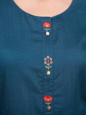 Teal embroidered rayon short-kurtis 2