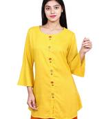 Yellow embroidered rayon short-kurtis