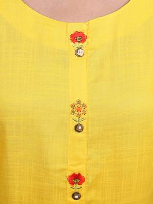 Yellow embroidered rayon short-kurtis 2