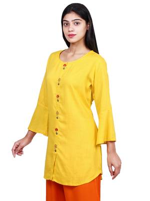 Yellow embroidered rayon short-kurtis 3